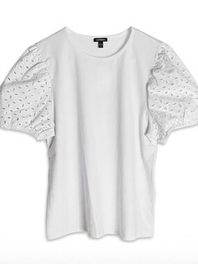 EXPRESS Tee with Eyelet Sleeves Women’s L White